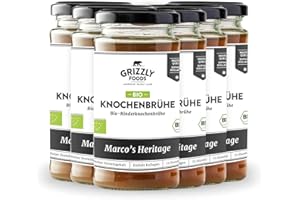 ‎GRIZZLY FOODS Grizzly Foods • BIO Rinderknochenbrühe (6 x 240ml) • 12g Kollagen pro Glas • 72 Stunden lang gekocht • 100% natürlich • Ohne Zucker, ohne Zusätze • Wertvolle Nährstoffe • Bone Broth • Knochenbrühe