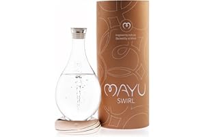 MAYU Swirl Structured Water Carafe - Innovative Vortex Technology Handblown Pitcher. Post Reverse Osmosis Filter Aerating Water Dispenser Stand 1.5 Liter| 51 Oz Dining Glass Jug Design (Earth Base)