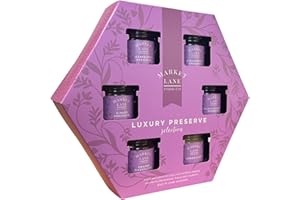 FUNTASY GIFTS Luxury Preserves Selection Gift Set by Hampton - 6 x Jams and Preserves - Apricot, Strawberry, Ginger, Blueberry, Orange, Lemon Curd in Glass jars 42g each - Market Place by Hampton