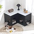 JanflyHome Corner Litter Box Enclosure for 2 Cats, 31.5" Hidden Cat Litter Box Furniture with Collapsible Cat Feeding Station, Indoor Litter Box Cabinet, 31.5 x 17.7 x 19.7 in, Black