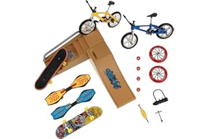 HIHOBDAY Skate Park Kit, Mini Finger Toys Set Finger Skateboards Finger Bikes Tiny Swing Board with Replacement Wheels and Tools(17Pcs)