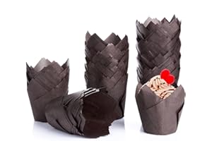Diealles Shine 200Pcs Tazas de Papel de Pastel de Tulipán, Forma de Tulipán a Prueba de Grasa, Papel para Magdalenas, Magdalenas y Magdalenas, para Cafeterías, Pastelerías, Casas, Chocolate Brown