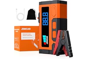JDMCAR Arrancadores de Bateria de Coche, 5000A 12V Arrancador de Coches Motor 9.0L Gasolina o 8.5L Diesel, Arrancador portatil con Pantalla LCD y Carga Rápida y Linterna LED, potenciador de batería