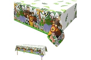 DAGELAR Jungle Animal Birthday Tablecloth,Safari Animals Table Covers Plastic Rectangular Party Tablecloths Zoo Theme Birthday Party Decoration for Kids 137 * 274cm