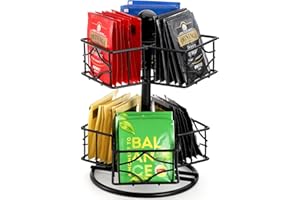 Frcctre Tea Bag Organizer, 360 Degree Tea Bag Spining Carousel Organizer with 6 Compartments, Lazy Susan Sugar Coffee Creamer Caddy for Kitchen Counter Cabinet Organizer, Up to 60 Tea Bags Storage