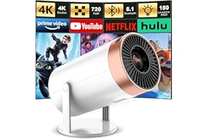 AMOVFILM Mini Beamer 4k UnterstüTzt Android 13 Smart Projector 5G WiFi 6 BT 5.2 Mini Projektor Full HD 1080P Auto Horizontal Trapezoid Correction Beamer 180° Drehbarer Videoprojektor Kompatibel Phone HDMI USB