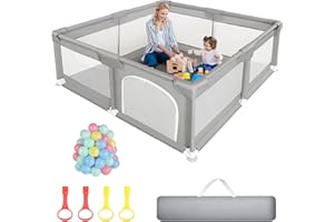 Treeboy Baby Playpen for Baby and Toddlers, Indoor Toddler Fence with Anti-Collision Foam and Breathable Mesh, Kids Activity Center (Light Grey, 127x127cm)