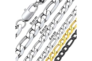 Bandmax Collar Cuello de Cadenas Italianas Figaro Eslabones Acero Inoxidable 4/6/9mm Grosor, 36cm-76cm Largo (con Caja de Regalo)