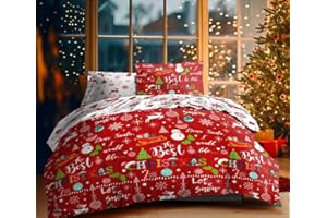 Charlotte Andersen Christmas Slogans Double Xmas Red Festive Duvet Cover Bedding Set with Pillowcases (ELF & SANTA RED, DOUBLE)