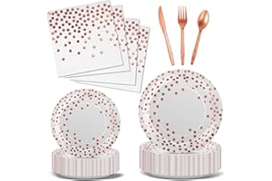 Nkaiso Party Tableware 144 Pieces Rose Gold Kids Birthday Party Plates Party Supplies Set Includes Paper Plates Napkins Cutlery for Birthday Decorations Christening Wedding Shower-24 Guests