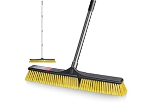 MASTERTOP Heavy Duty Garden Broom, Long Handle Yard Brush with 24" Wide Brush Head, Stiff Hard Brush for Sweeping Yard, Garden, Patio, Driveway, Outdoor Bristle Scrubber Broom - Yellow
