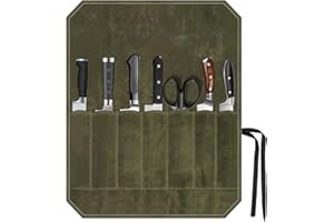 Megcdtr Knife Roll Bag, 7 Slots Waxed Canvas Portable Tool Storage Bag for Chefs, Home Kitchens, Camping, Hiking, and Gifts (Army Green)