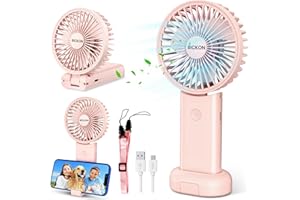 BICKON Ventilatore Portatile, Mini Ventilatore USB Ricaricabile, 3 Velocità per Max 18ore Ventilatore da Tavolo Pieghevole, Ventilatore Silenzioso e Potente con Porta Telefono per Scrivania, Estivo