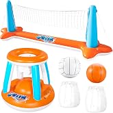 JOYIN Pool Float Toy, Inflatable Volleyball Net and Basketball Hoops for Kids and Adults, Balls Included, Pool Float Set, Sum