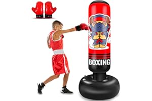 SHZYGQ Sac de Frappe Enfant, 165cm Punching Ball Enfants, Sac de Boxe Gonflable avec Gants de Boxe, Cadeau pour Garçons et Filles de 3 à 12 Ans pour Karaté, Taekwondo, MMA