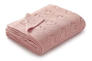 mimixiong 100% Cotton Knitted Cellular Baby Blanket, 100 x 80cm (Pink)