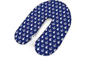 AMILIAN Coussin d'allaitement avec garnissage Coussin de positionnement latéral Coussin de Grossesse pour Dormir sur Le côté Coussin de Grossesse en Coton avec Housse 170 cm Motif Ancre Bleu Taille XXL