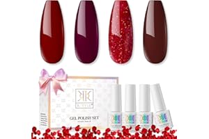 RSTYLE Esmalte Semipermanente, 4 Colores 5ml Pintauñas Esmaltes Permanentes para Uñas Kit Negro Esmaltes en Gel Soak Off UV LED para Manucira Profesional Blanco Rojo