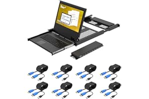 Console KVM LCD da 17" 8 porte HDMI, Yinker Rackmount KVM Switch Fit 1U 19" Rack, Monitor Tastiera Touchpad Cassetto integrato + Cavi