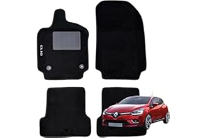 W-PARTS SERIE 4 TAPPETI - TAPPETINI IN MOQUETTE NERI PER CLIO 4° serie DAL 2012 AL 2019 con battitacco Cucito, Bottoni di Fissaggio e Striscia Antiscivolo