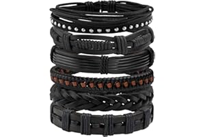 Manfnee 6-12Pz Bracciale Fascia Vintage Punk Goth Rock Braccialetto Multistrato Pelle PU Uomo Donna