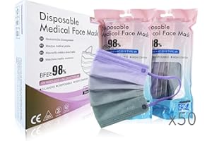 SOLMIRA Mascarilla Quirúrgica Desechable Homologada, 50 Unidades, Degradado Morado, CE BFE ≥98%, EN 14683:2019+AC:2019, Tipo IIR