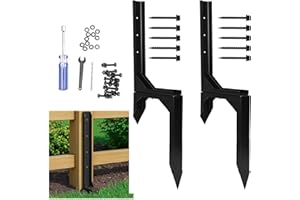 tonchean Fence Post Repair Kit 2pcs Adjustable Fence Post Anchor Support Stake with Nails Heavy Duty Fence Post Brackets Metal Fence Post Holder for Repairing Garden Fence Posts Sign Posts Mailbox
