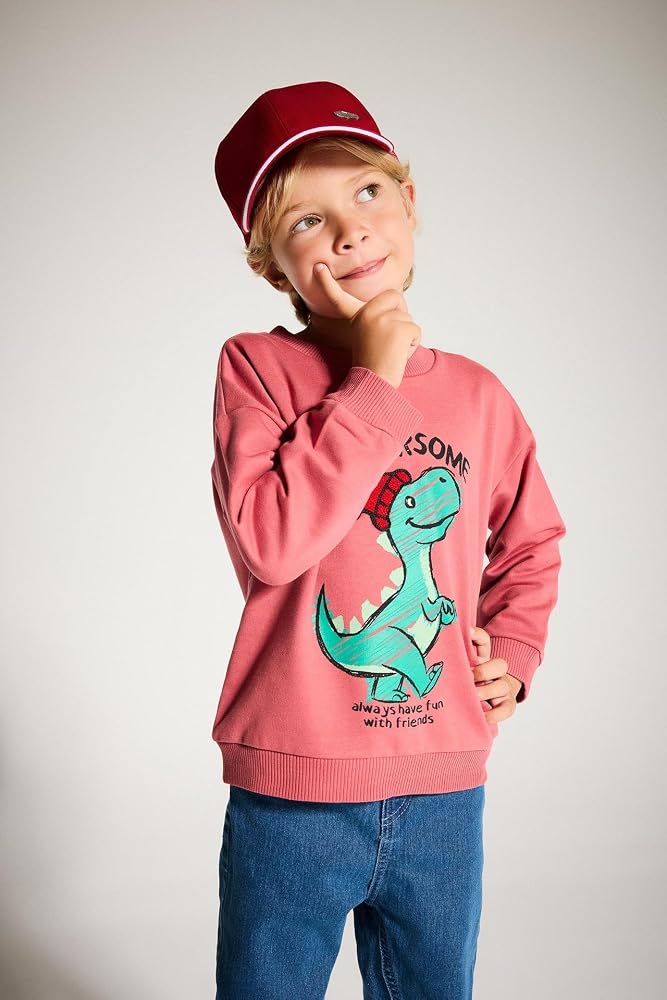 DeFacto Bisiklet Yaka Dinozor Baskılı İçi Yumuşak Tüylü Sweatshirt Erkek Bebek F4531A525AU