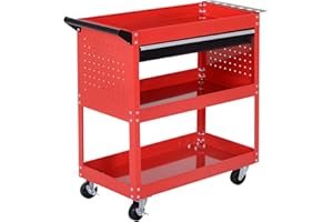 ‎HOMCOM HOMCOM Werkstatt-Rollwagen, Werkzeugwagen mit 3 Ebenen, Transportwagen mit Schublade, Montagewagen für Garage, Lagerhaus, max. 60 kg Belastbar, Rot