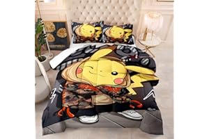 CHAOSE-ESB Termal 100% Algodón Egipcio- Juegos De Cama De Calidad Hotelera Funda Nórdica De Juego De Dibujos Animados De Anime, Tamaño Queen 3 Piezas (Bikachu,(150x200cm)-Cama de 90)