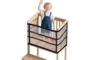 Lyreh Toddler Standing Tower Safety Net, Polyester Dense Mesh 4-Sided Protection Toddler Standing Tower Safety Net Practical Learning for Kitchen Bedroom Dining Room (Black)