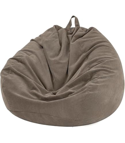 FANSU Copertura per Poltrona Sacco Puff Poltrona Senza Riempimento, Poltrona a Sacco Pigro Poltrona con Zip, Stampa Colori Solidi Pouf Poltrona per Adulti e Bambini M/XL (100x120cm,Cachi