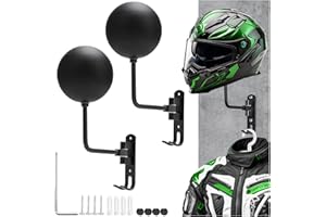 Torolle 2 Pack Motorcycle Helmet Holder Wall Mount, 180° Rotation Helmet Rack Hanger Lightweight Aluminium Alloy with Hooks for Racing Coat Suit, Bike Rugby Baseball Helmet