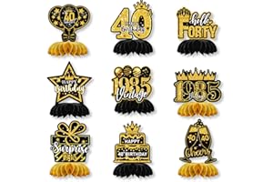 ZORVYN 9 Pezzi Decorazioni Tavolo 40° Compleanno Centrotavola a Nido d'Ape, Addobbi per Festa 40 Anni Uomo e Donna, Decorazioni Eleganti in Nero e Oro