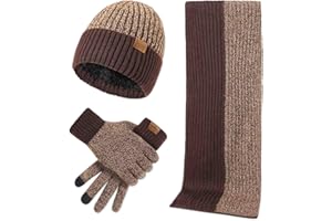 LumiSyne Invernali 3 Pezzo Cappello Sciarpa Guanti Per Uomo Donna Moda Semplice Jacquard Bicolore Guanti Touch Screen Sciarpa Lunga Cappello In Maglia Berretto Beanie Lana Ispessita e Morbida