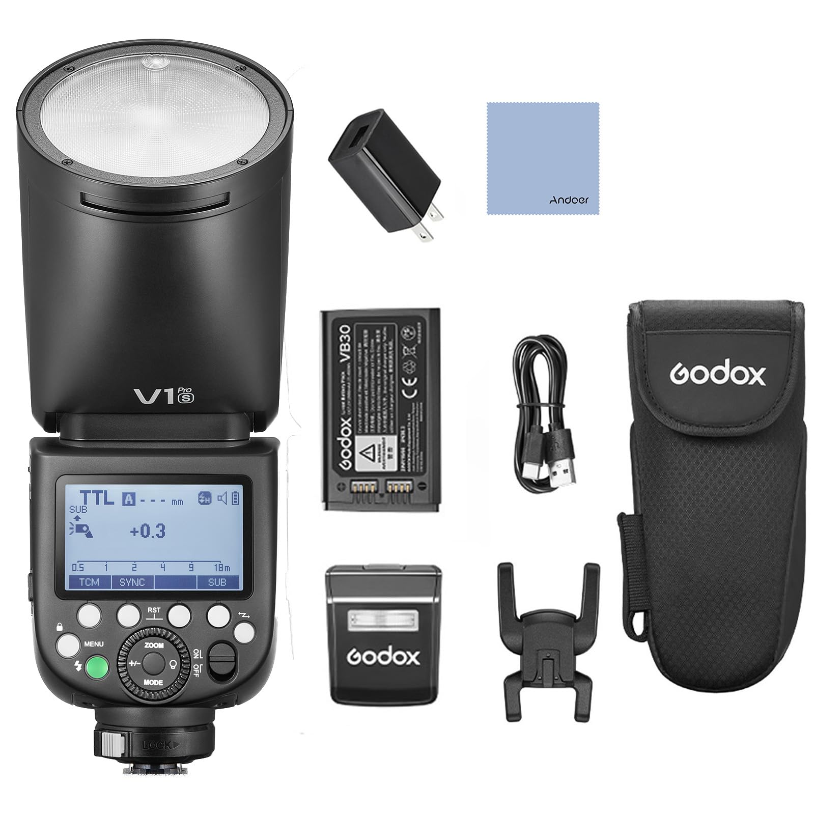 Godox V1 PRO S Camera Flash Compatible with Sony Camera Flash+2.4G Wireless+1/8000s HSS+1.3s Recycle Time+M/TTL Flash Mode+Detachable Sub Flash Speedlite+Support Type-c