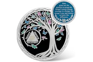 IELCJJ 14 Year Sobriety Coin, Butterfly Tree of Life Sobriety Chip AA Coins and Medallions Recovery Chip Anniversary Sober Token for Women Men Alcoholics Anonymous Addiction Recovery Gifts