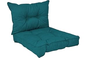 POKAR Coussins de Jardin Extérieur Coussin Chaise Galette de Chaise, 1 Lot de 2 (1x Coussin d'assise 60x60x10 cm + 1x Coussin Dossier 60x40x10 cm), Vert Foncé