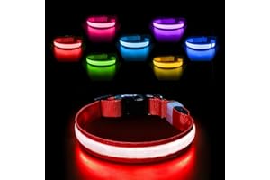 PcEoTllar Świecąca obroża dla psa do ładowania, podświetlana obroża dla psa na noc, migająca obroża dla psa LED, regulowana, dla małych, średnich i dużych psów, wodoodporna, 7 kolorów, czerwona (8