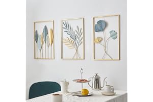 FUNTEREST Gold Metal Wall Decor Leaf Wall Hanging Decoration, Set of 3 Metal Wall Art Home Decor for Living Room Office Bedroom Hotel