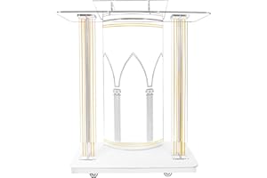 Afitdon Kirchen Pulpit, Transparent Acrylic Lectern with Wheels & 15 Colour Adjustable LED Light, Acrylic Large Podium Stand for Church, Concert, Lecture, Wedding, Classroom (98 x 47 x 100 cm)