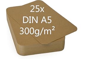 PAPERMANE 25er Pack DIN A5 Blanko Kraftpapier Karteikarten Set braun zum Selbstgestalten 300g/m² Bastelkarton runde Ecken
