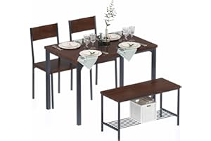 SogesHome Set da pranzo 4 pezzi Cucina Sala da pranzo Tovagliette per 4 persone Tavolo moderno in legno con 2 sedie e una lunga panca Tovaglietta salvaspazio