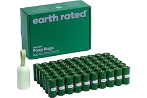 Earth Rated Dog Poo Bag Holder with Dog Poo Bags Rolls, Durable and Guaranteed Leakproof, Lavender Scented, 1 Dispenser and 900 Bags