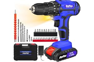 HSHA 21V Cordless Drill Set, Electric Power Tool with Battery, Charger, 3/8'' Keyless Chuck, 45Nm, 25+1 Torque, 2 Variable Speeds, 26pcs Bits & LED Light for Home and Garden DIY