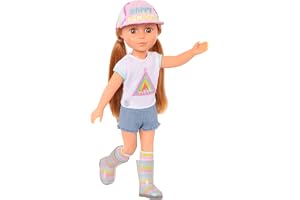 Glitter Girls 14-Inch Fashion Doll Astrid, Poseable Camping Outfit, Dolls | Light red hair, hazel eyes, matching cap, rainbow socks, glitter boots, easy-open outfit closures, compatible, 14, 3+ Years