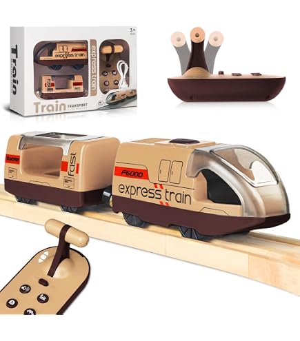 Treno Elettrico In Legno Con Telecomando, Locomotiva A Batteria Con Luci E Suoni Per Bambini