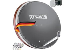 SCHWAIGER 548 Installation Sat Kit Satellite Parabole Quad LNB numérique 8X fiches F 7mm Antenne Sat en Aluminium Kit Complet Anthracite 74,5 x 84,5cm