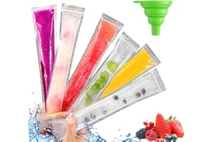Feliciay 51 bolsas para paletas de popsicle, sin BPA, bolsas de hielo pop para hacer dieta líquida, yogur con un embudo, para aperitivos saludables, zumo, frutas, batidos, yogur