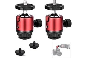 WOKICOR Lot de 2 Mini têtes de trépied à rotule avec Trou fileté 1/4 - Rotation à 360° - pour Appareil Photo, DSLR, lumière LED, Support de rotule Compatible avec Nikon, HTC Vive VR, Monopod, Slider, trépied